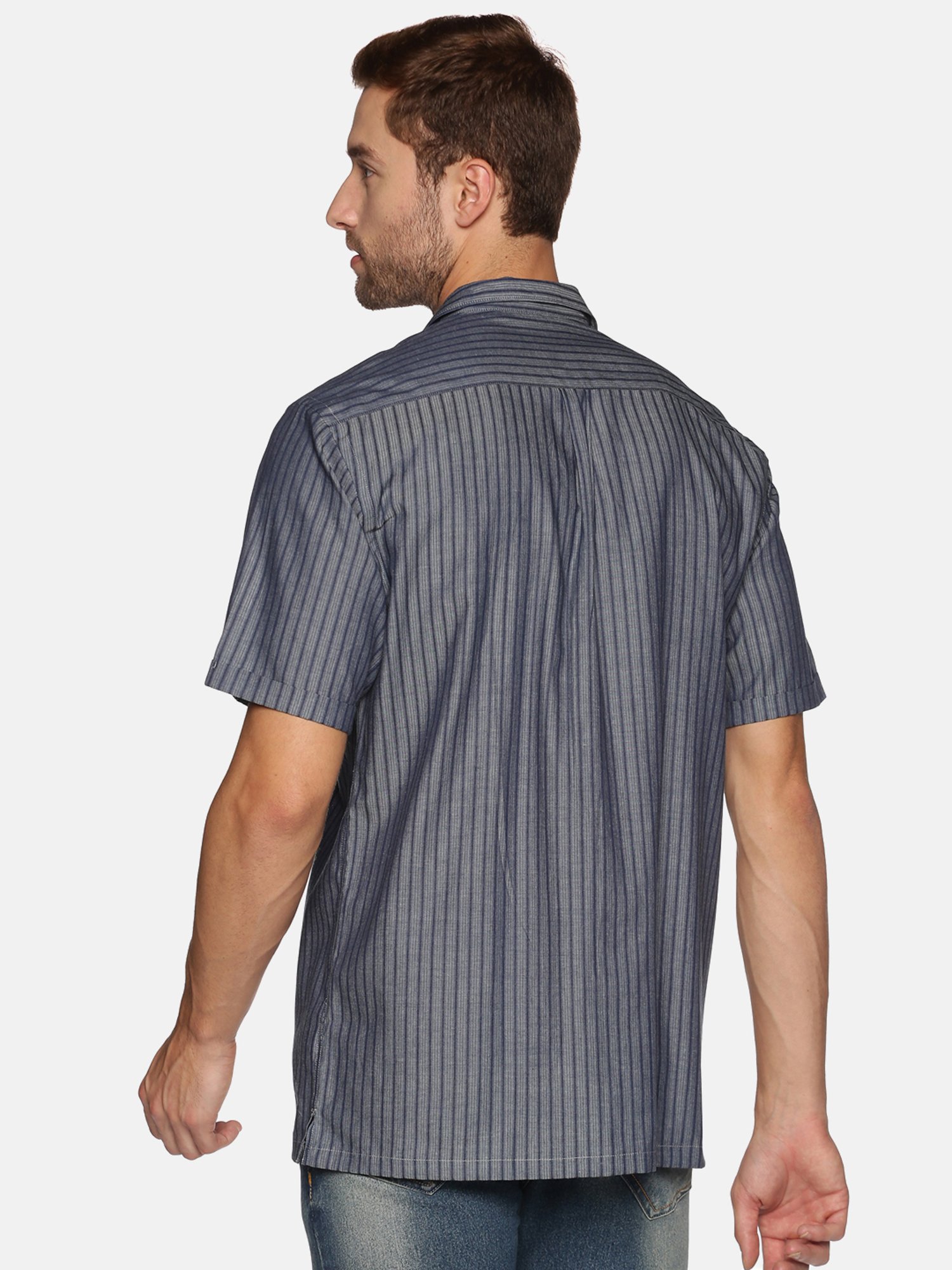 Don Vino Grey Regular Fit Striped Shirt