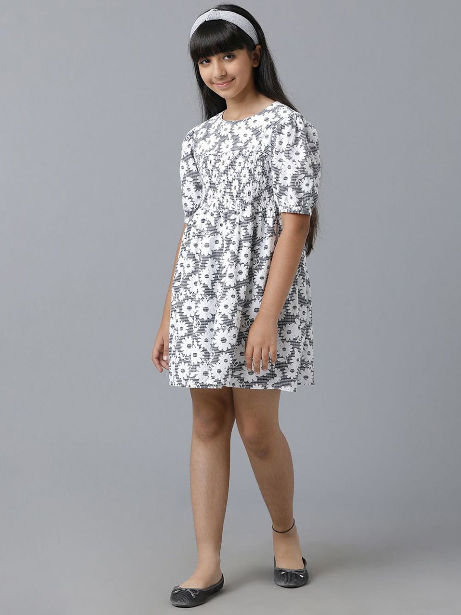 Under Fourteen Only Kids Grey Cotton Floral Print Dress