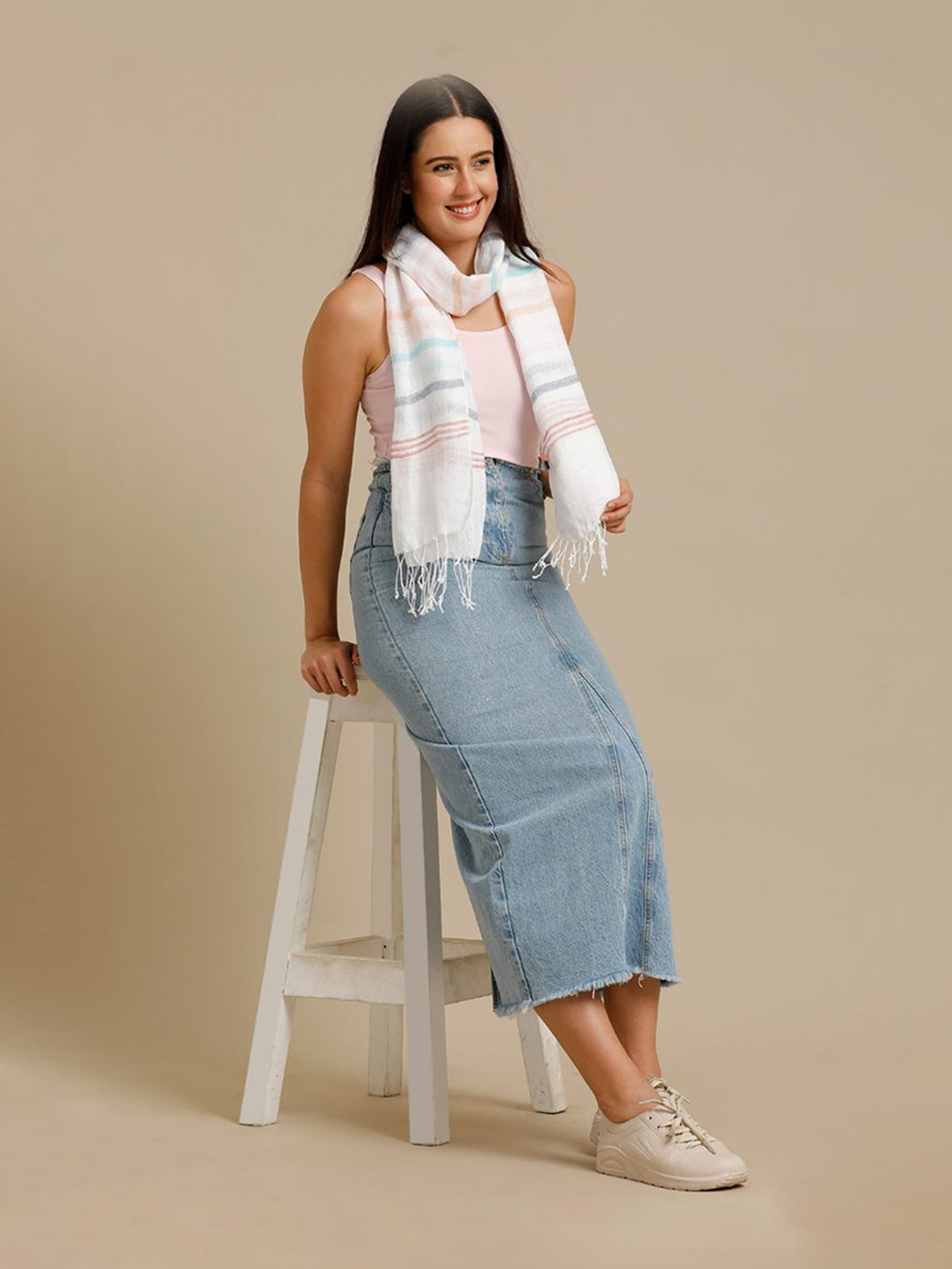 Linen Club Multicolor Striped Pure Linen Stole