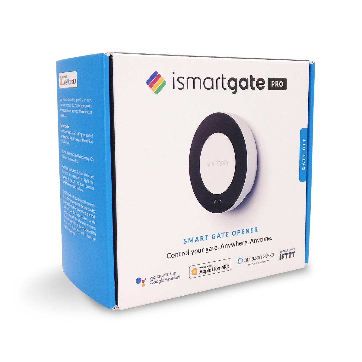 ismartgate PRO gate: Wi-Fi opener to control and monitor up to three gates from anywhere with smartphone, tablet and PC. Compatible with HomeKit (Siri), Google Assistant, Amazon Alexa and iFTTT.