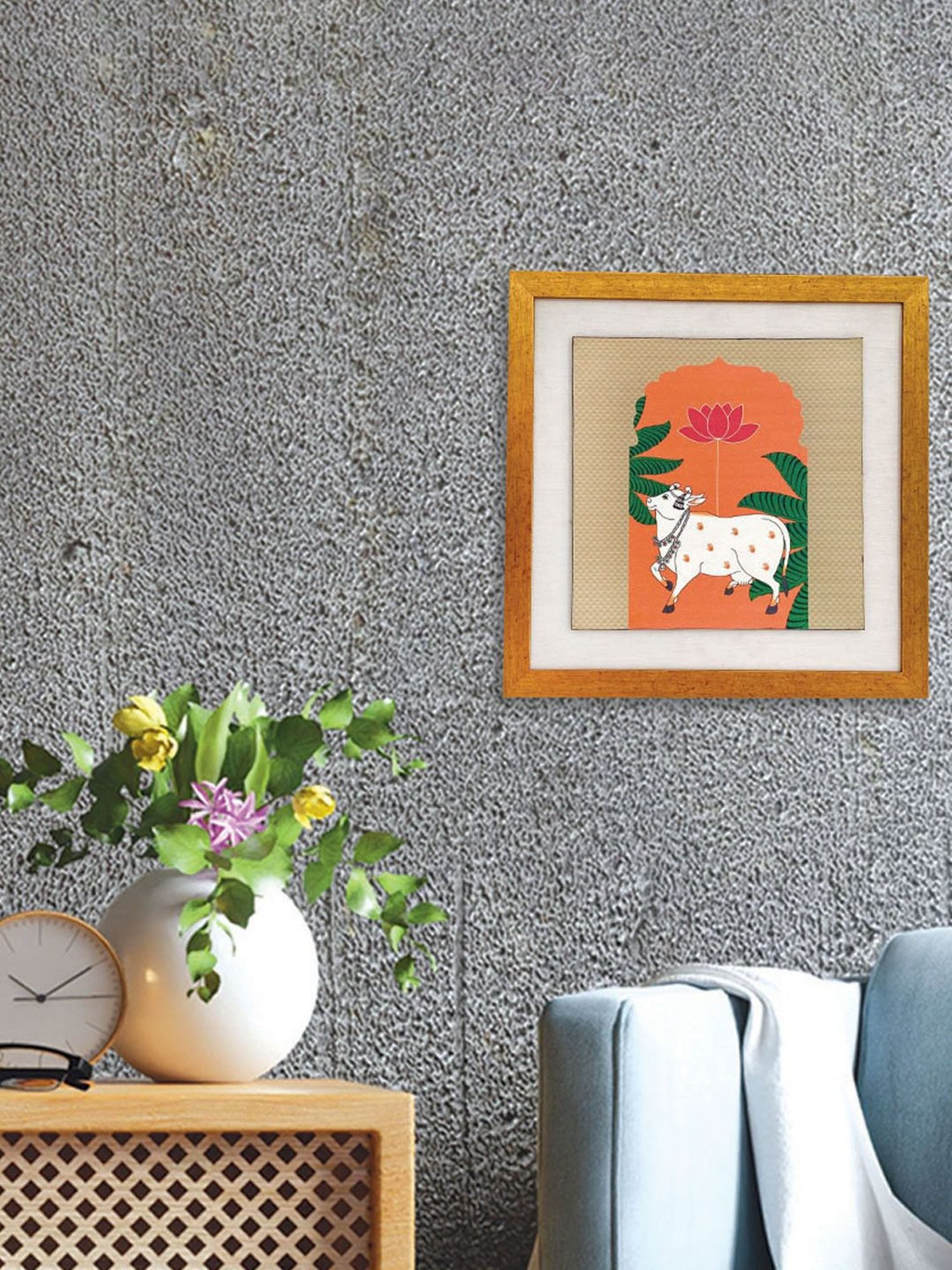 ICraft Multicolour Canvas Narangi Pichwai Wall Art - Set of 1