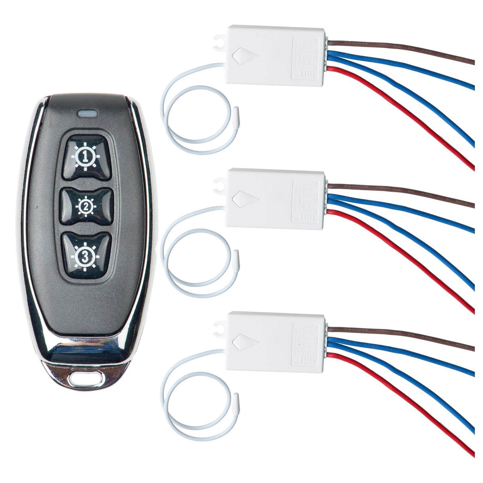 GREENCYCLE 1PK 3-Way Remote Switch and 3PK Receiver Wireless Lights Switch Kit Remote Control Lamp