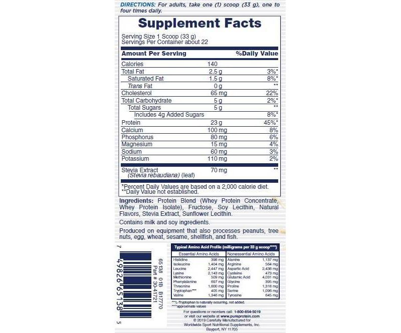 Pure Protein Natural Whey Protein Powder - French Vanilla - 25.6oz