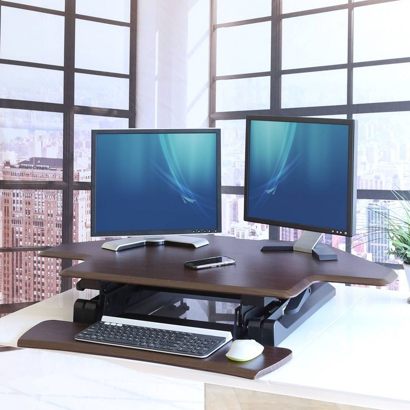 43" Airlift Gas Spring Corner Cubicle Adjustable Height Ergonomic Standing Desk Walnut - Seville Classics