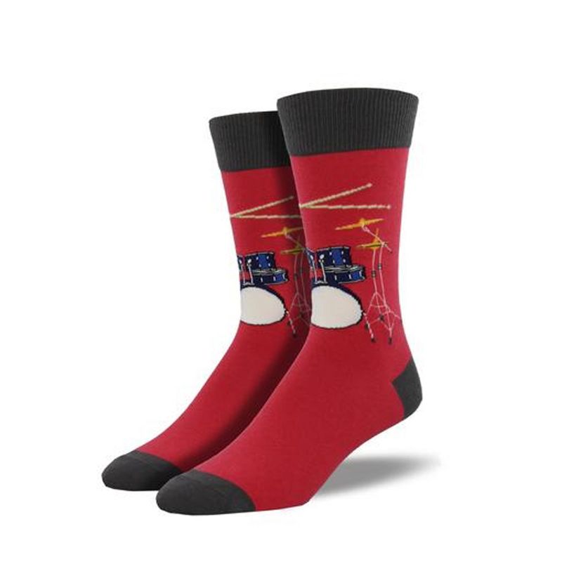 Novelty Socks 10.0" Drum Solo Terracotta Red Cotton Crew Music Socksmith  -  Socks
