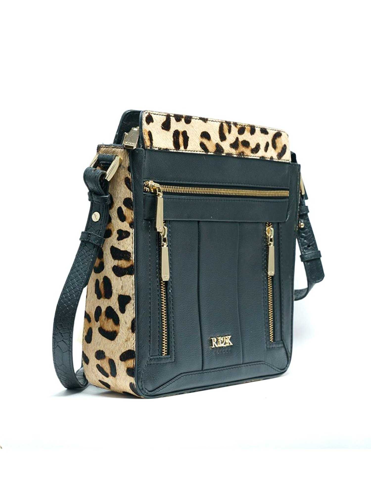 RI2K London Black Leather Medium Animal Effect Cross Body Bag