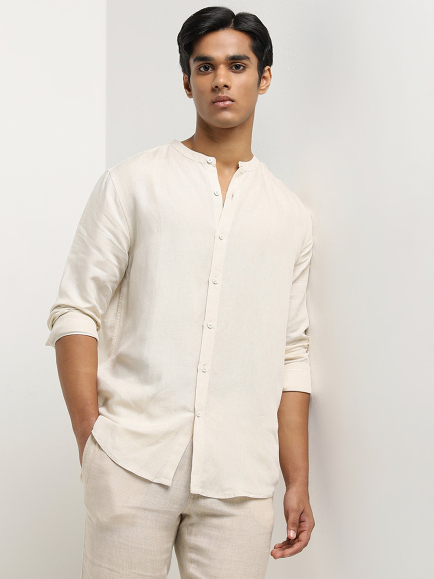 ETA by Westside Off-White Solid Resort-Fit Shirt