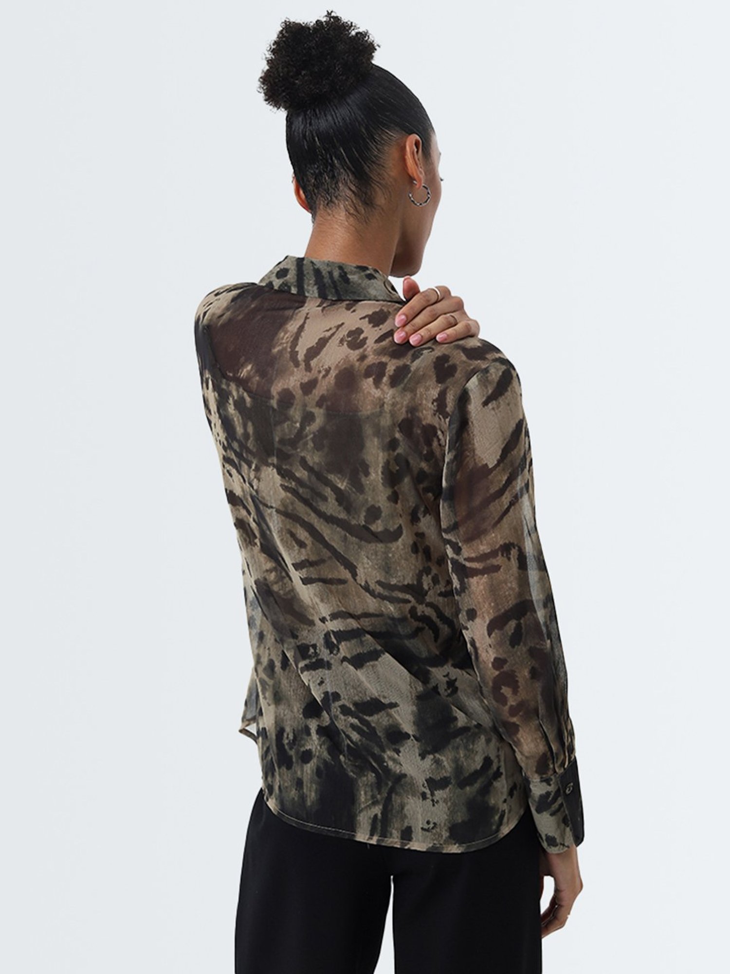 Wardrobe by Westside Olive Abstract Printed Shirt with Camisole