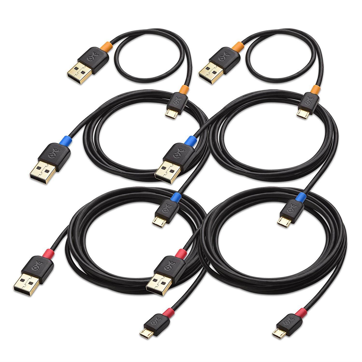 Cable Matters (Combo 6-Pack) Gold-Plated USB 2.0 Type A to Micro-B Cable - 1/3/6 Feet