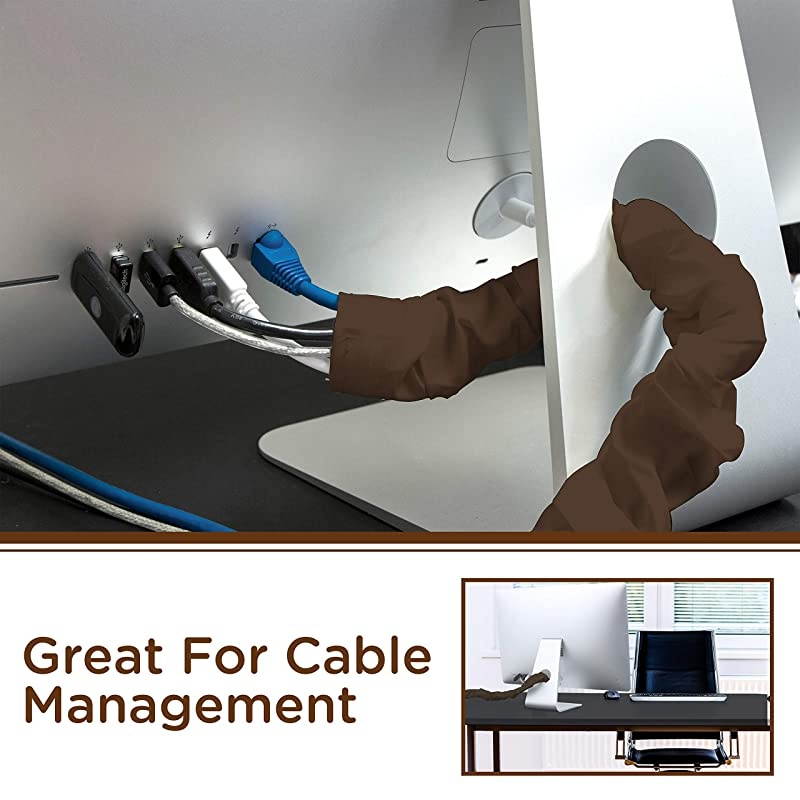 Chocolate Brown Fabric Cord Cover 2 Pack 6 ft Hides Lamps Light Fixtures and Desks Cable Management Easy Installation 48657