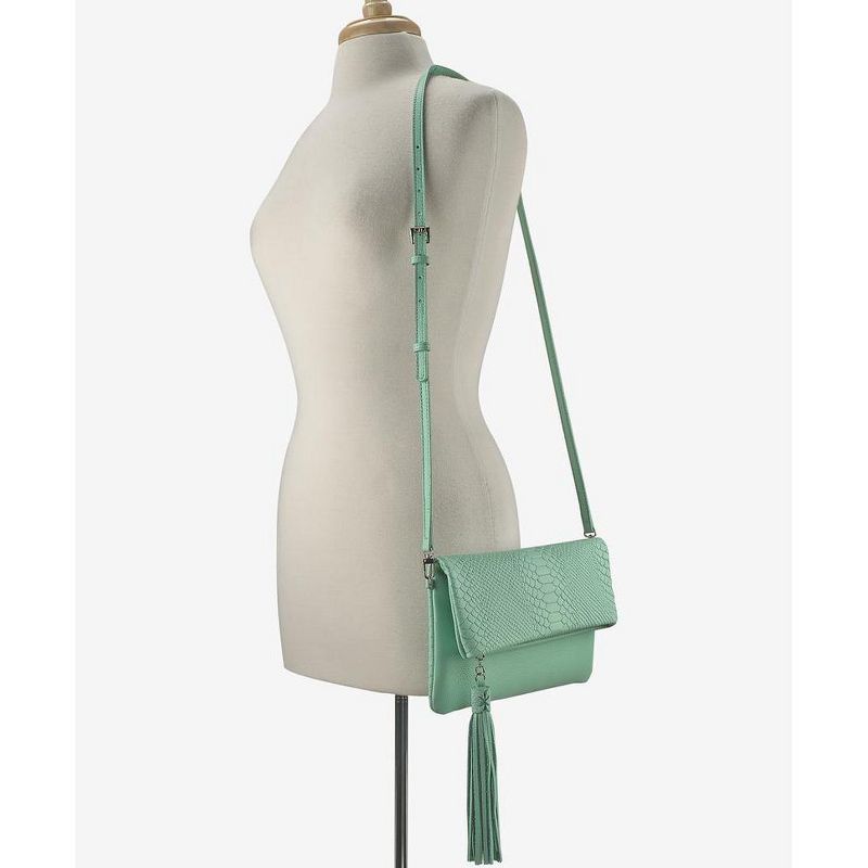 VR NYC Magnetic Strap Closure Mosaic Design Denim Laser Cut Crossbody Bag - Blue