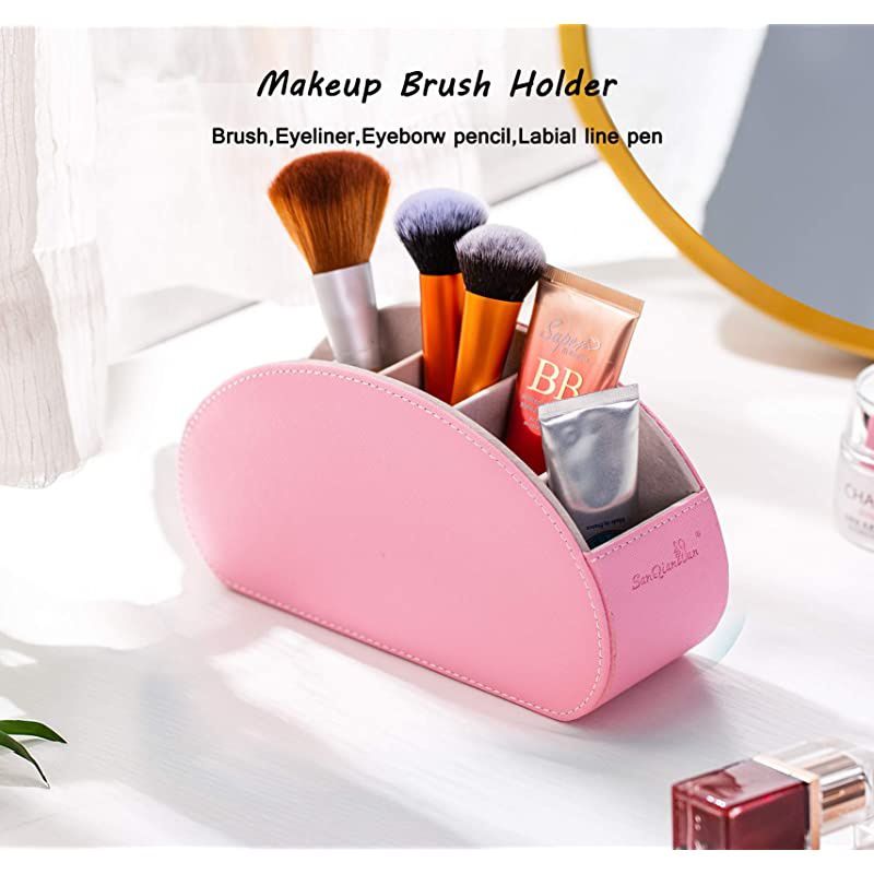 Control Holders Organizer Box, Makeup Brush Holder with Pink PU, Office Organization and Storage Caddy Store Tv Holders,Brush,Pencil,Glasses and Media Player (Pink)