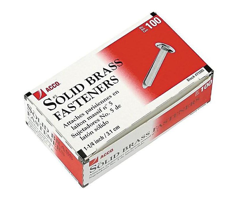 Acco Brass Prong Paper File Fasteners 1 1/4" Length 100/Box 71505