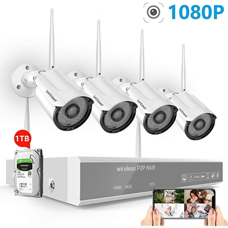 1080P Wireless Security Camera System, 8 Channel Wireless NVR Systems 4PCS 1080P Outdoor Indoor Home Surveillance IP Cameras Night Vision Motion Detection, 1TB Hard Drive Pre-Installed