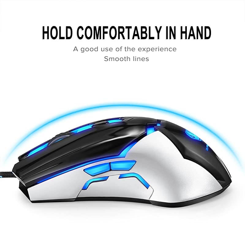 MouseUSB Wired PC Mice 3200 DPI with 4 Adjustable Levels Comfortable Ergonomic Grip Design with Blue LED 6 Programmable Buttons for PCNotebook MacBookWindowsVista Linux Blue
