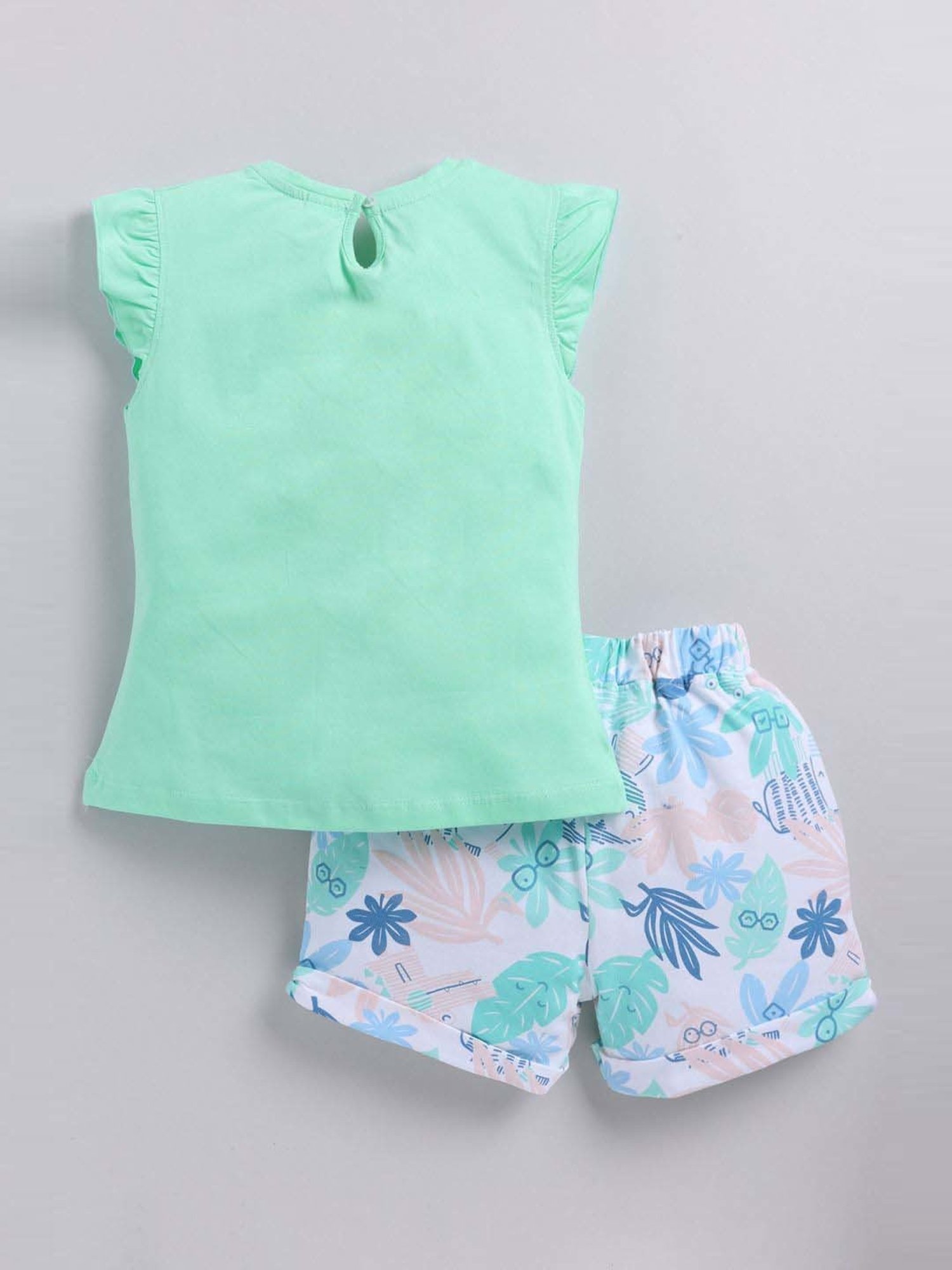 ANNIE Girls Green & Blue Cotton Printed Top & Short sets
