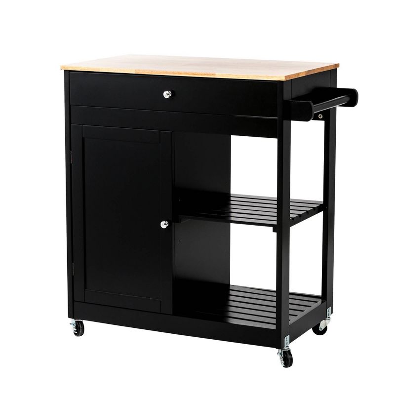 Wooden Basic Kitchen Island with 1 Drawer, 1 Door and 2-Tiers Black - Glitzhome