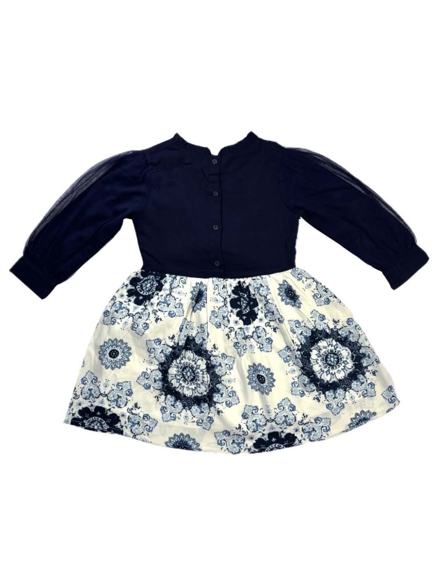 Bella Moda Kids Navy & White Cotton Printed Full Sleeves Dress