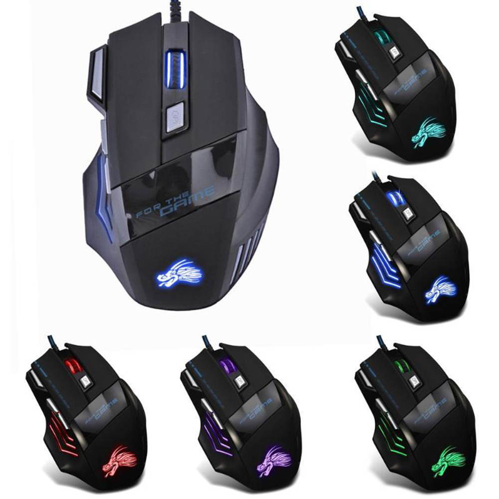 Wired Gaming Mouse 5500DPI Adjustable 7 Buttons Cable USB LED Optical Gamer Mouse For PC Computer Laptop Mice (Color: Black)