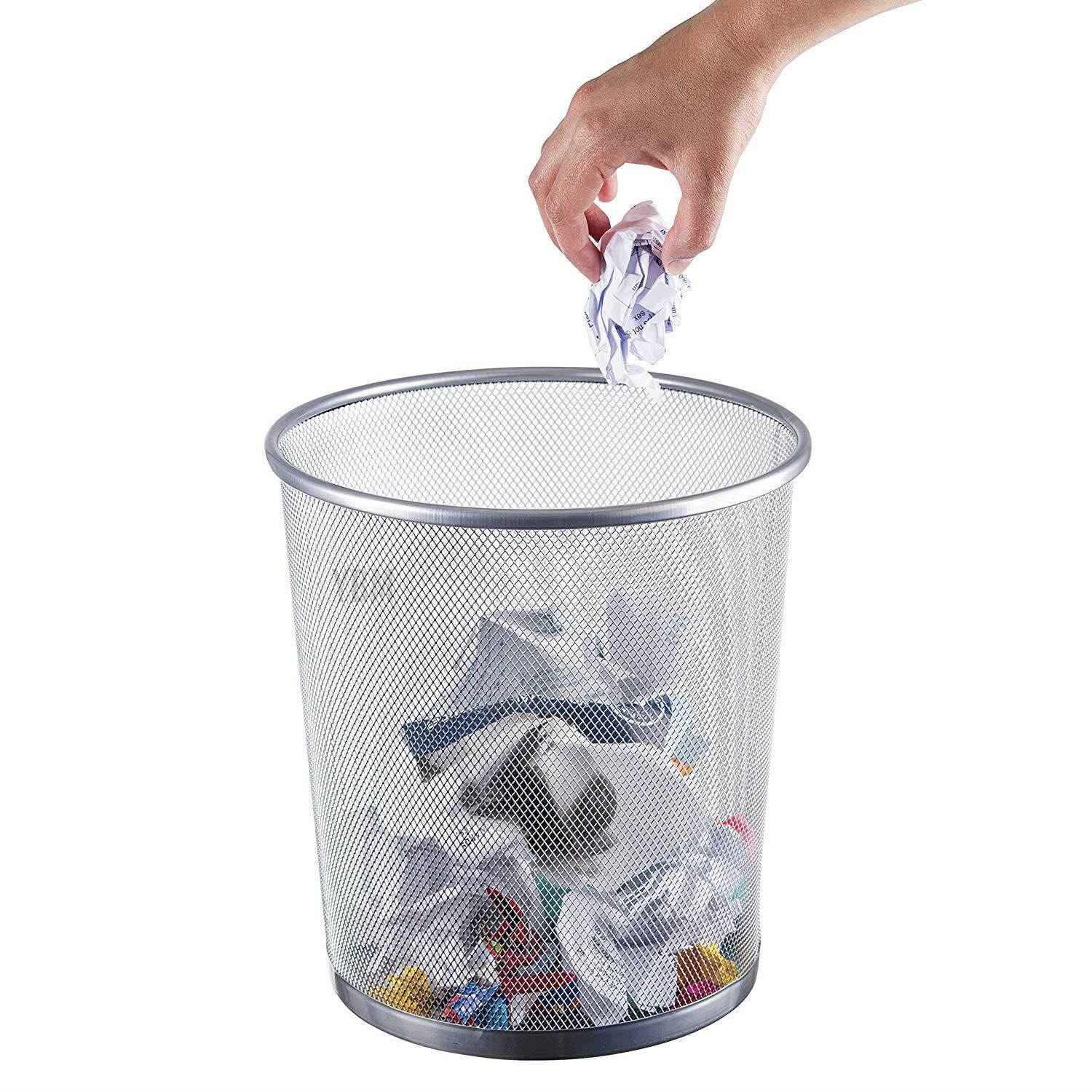 Ybmhome Steel Mesh Round Open Top Waste Basket Bin Trash Can for Office Home 2485 (1, Silver)
