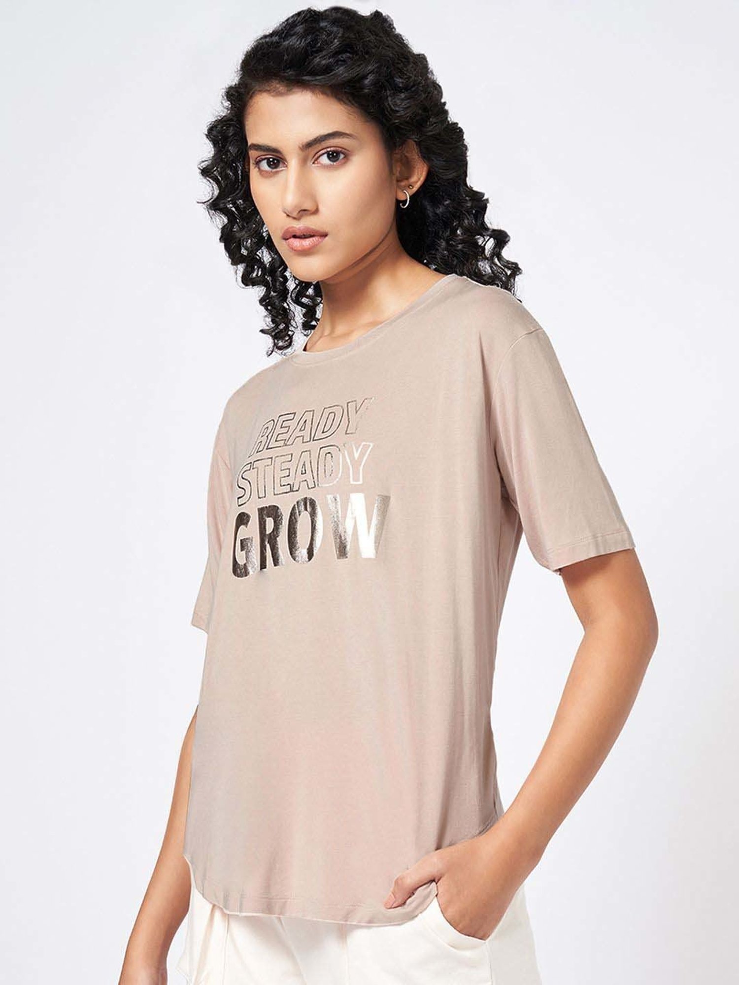 Ajile by Pantaloons Beige Printed T-Shirt