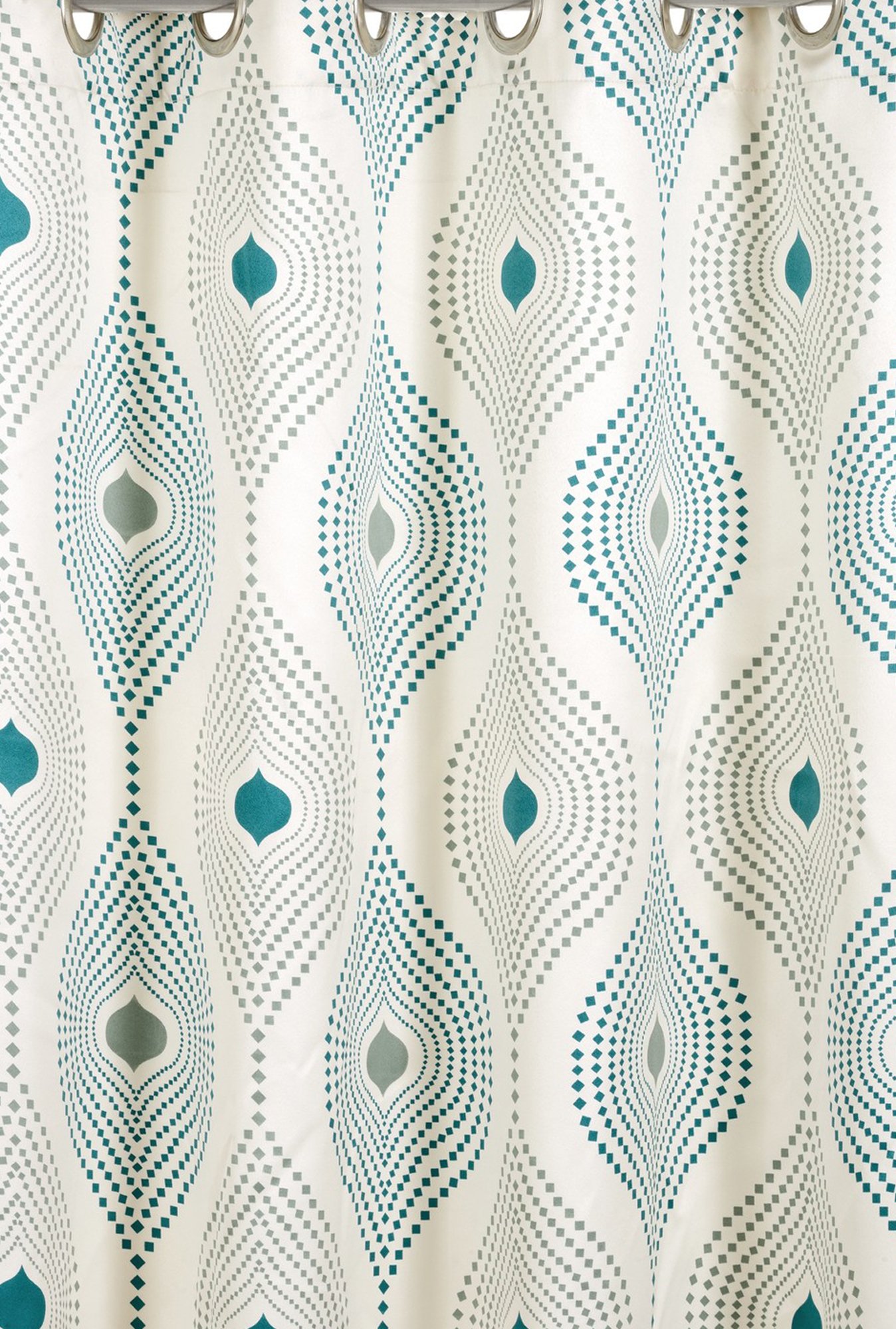 Swayam Cream & Blue Printed Faux Silk Door Curtains - Set of 2