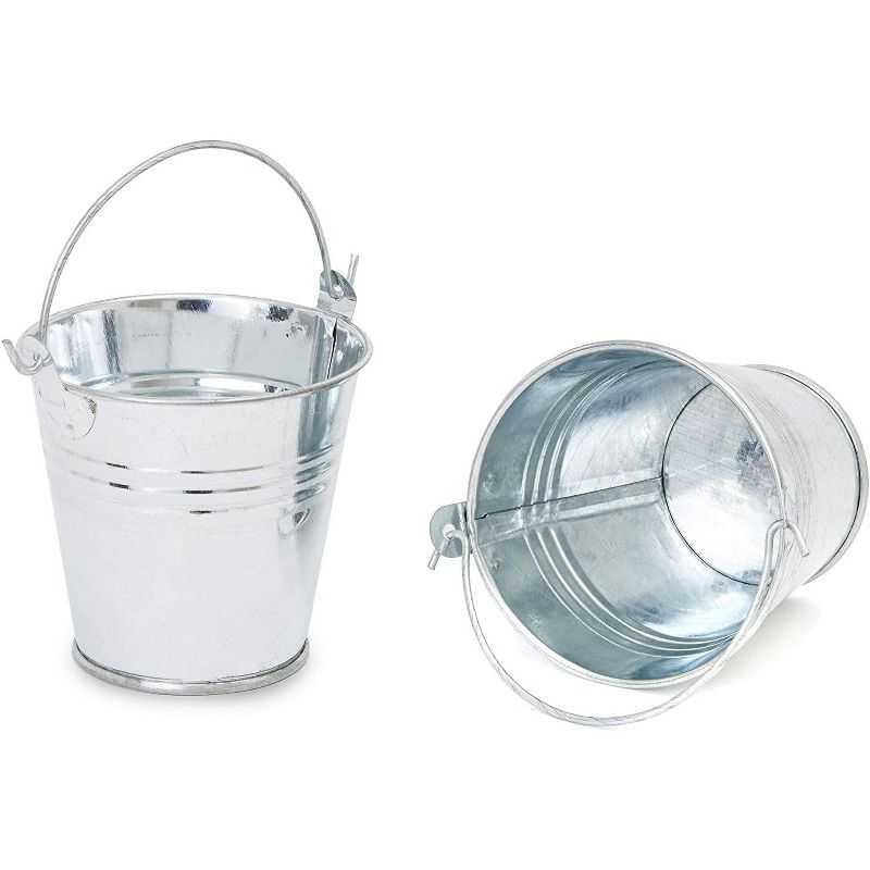 Small Metal Buckets with Handles (2.5 in, Silver, 24 Pack)