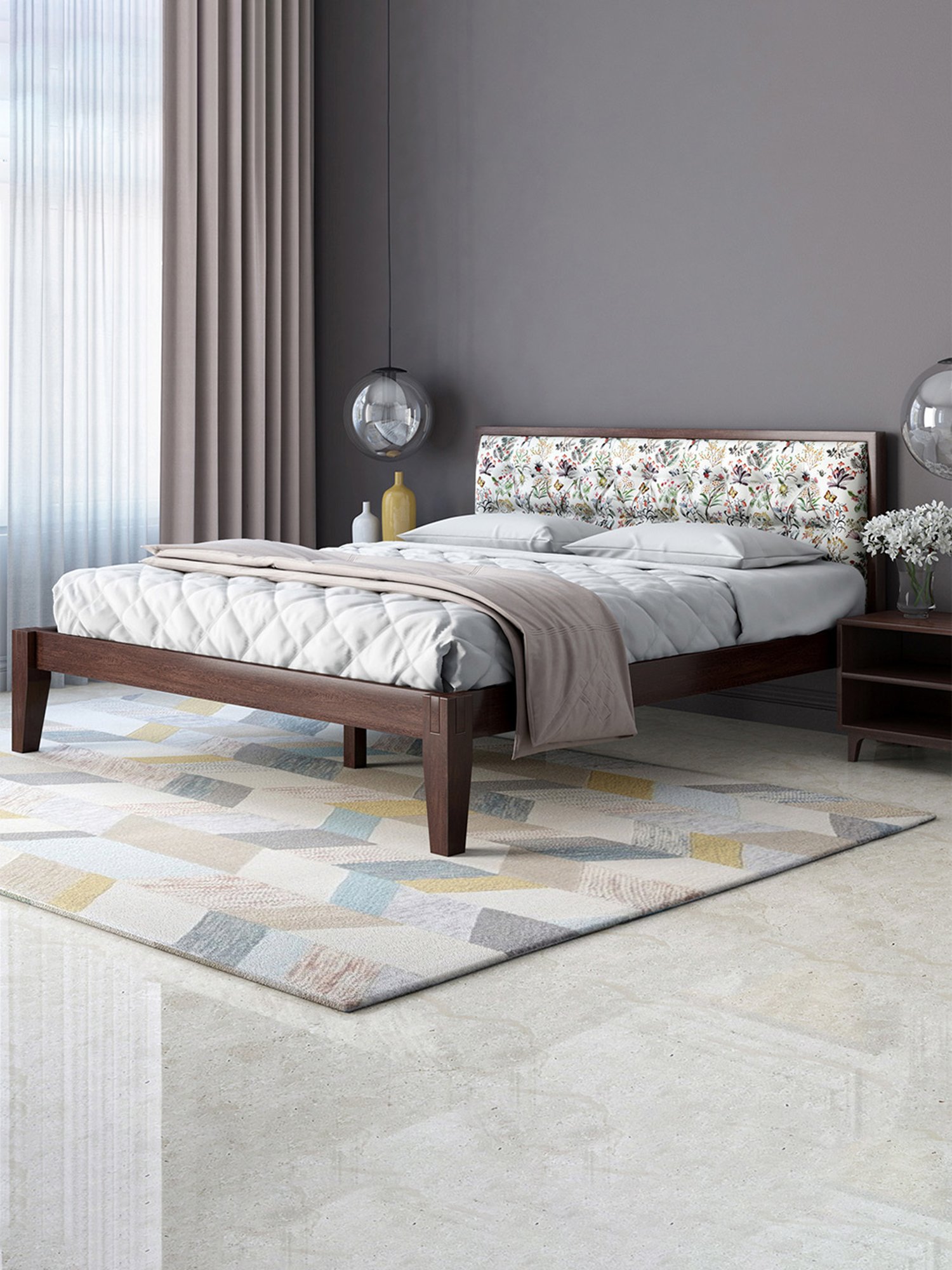 Pure York Solid Wood Queen Size Bed in Brown Finish