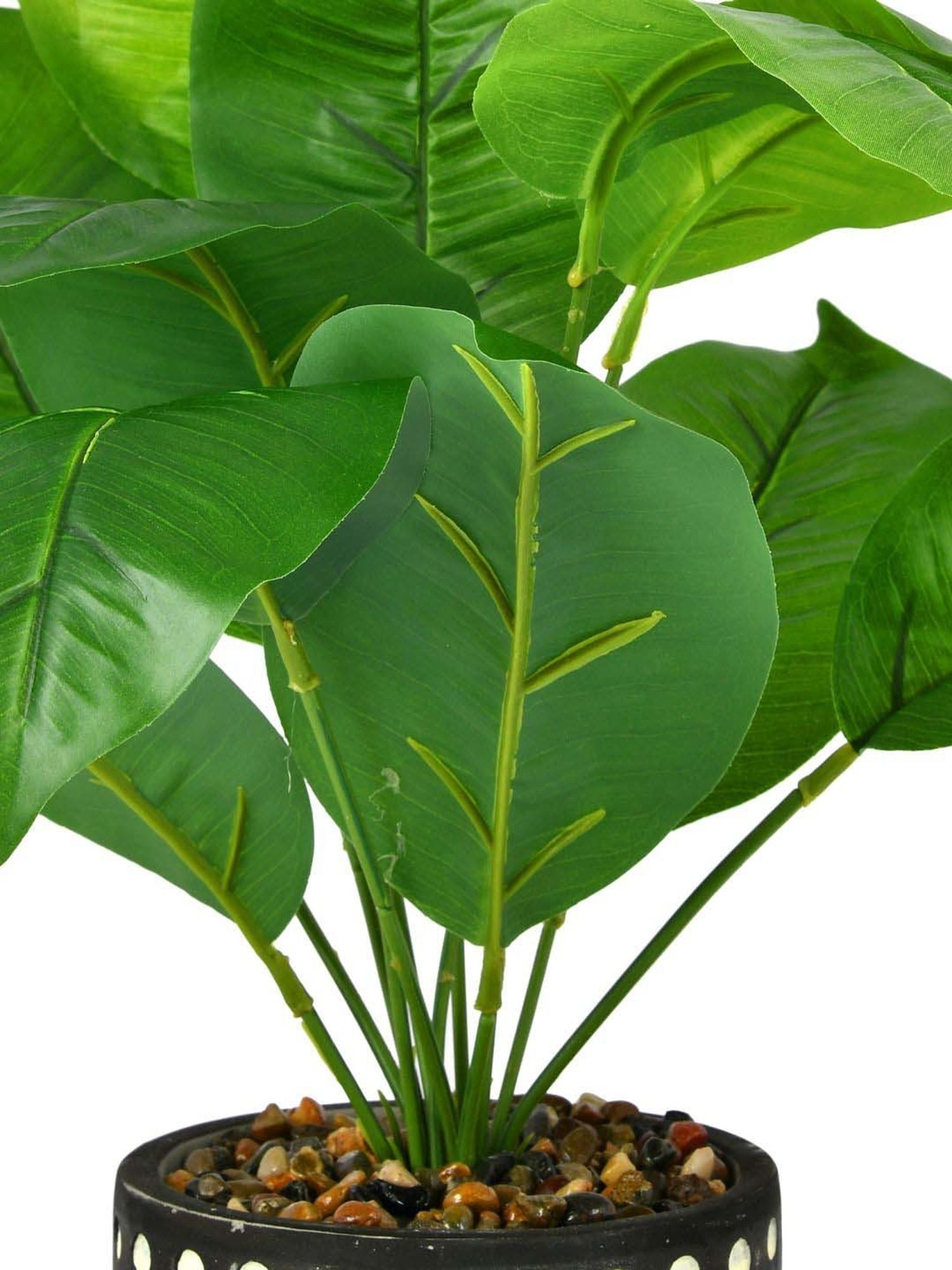 Tayhaa Black & Green Ceramic Faux Leaf Plant With Tribal Planter