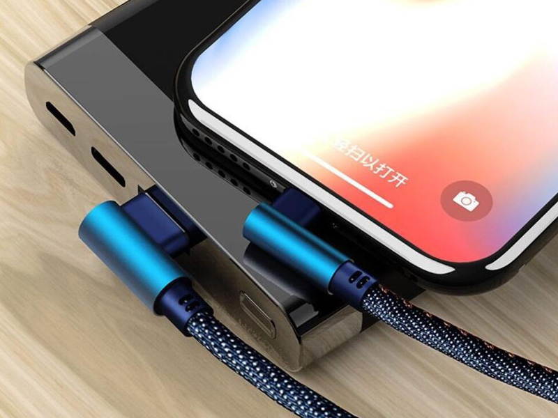 iPhone Charger Cable, Nylon Braided Right Angle Elbow [1m/3.3ft 90-Degree] Reversible USB & 8 Pin Lightning Plug, Sync & Fast Charging Cable for iPhone 8 7 6s /plus 5s SE, iPad, iPod (Black)