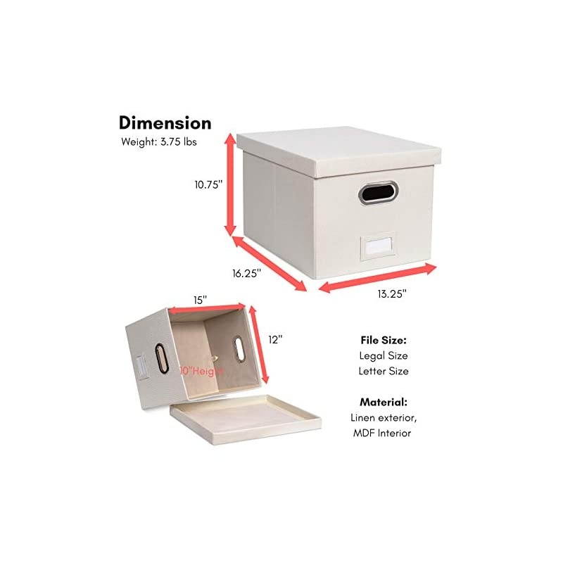 Collapsible File Storage Organizer with Lid - Decorative Linen Filing & Storage Office Box &ndash; Hanging Letter/Legal Folder &ndash; Home Office Bins Cabinet &ndash; Charcoal Container - 1 Pack