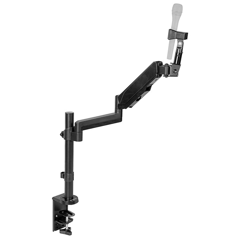Black Height Adjustable Pneumatic Spring Microphone Counterbalance Arm Mount, Compact Mic Stand with Mounting Clamp STAND-MIC01