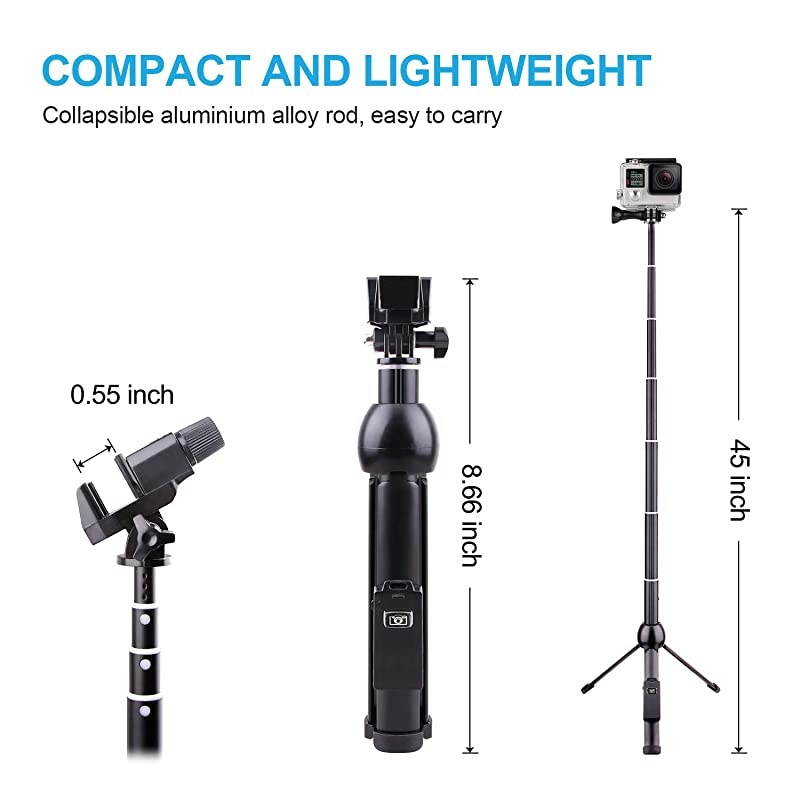 Selfie Stick Tripod Bluetooth  45 Inch Phone Tripod Extendable iPhone Stand Tripod with Wireless Remote Shutter Compatible iPhone Xs MAXXRX88P77P66PGalaxy Note 8S9+S9 More