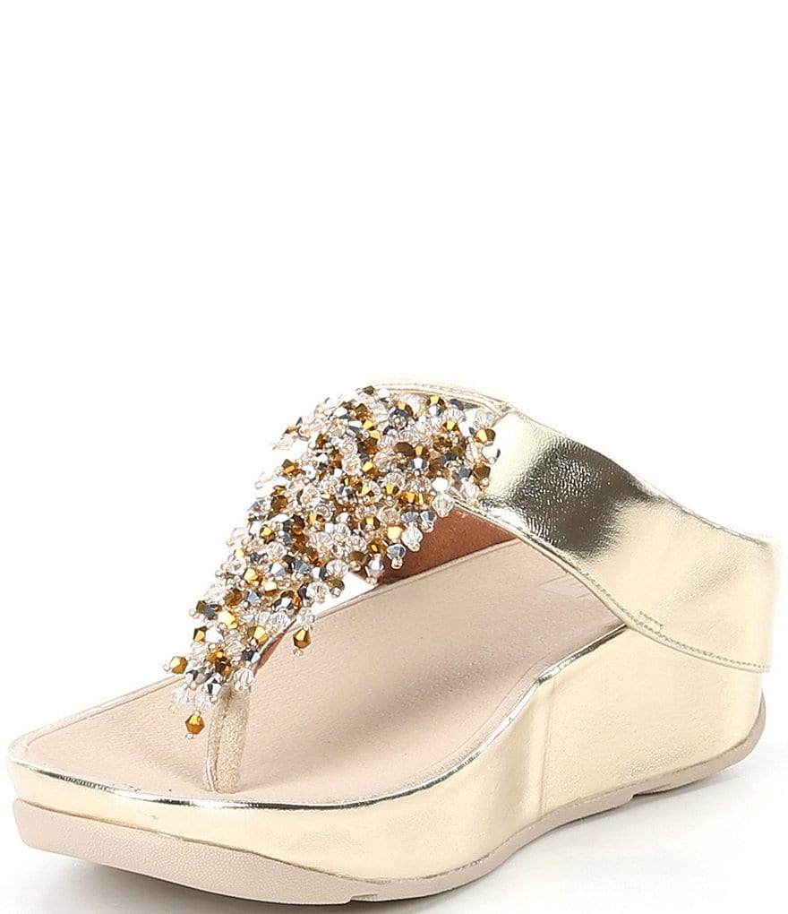 FitFlop Rumba Beaded Fringe Detail Toe-Post Wedge Sandals