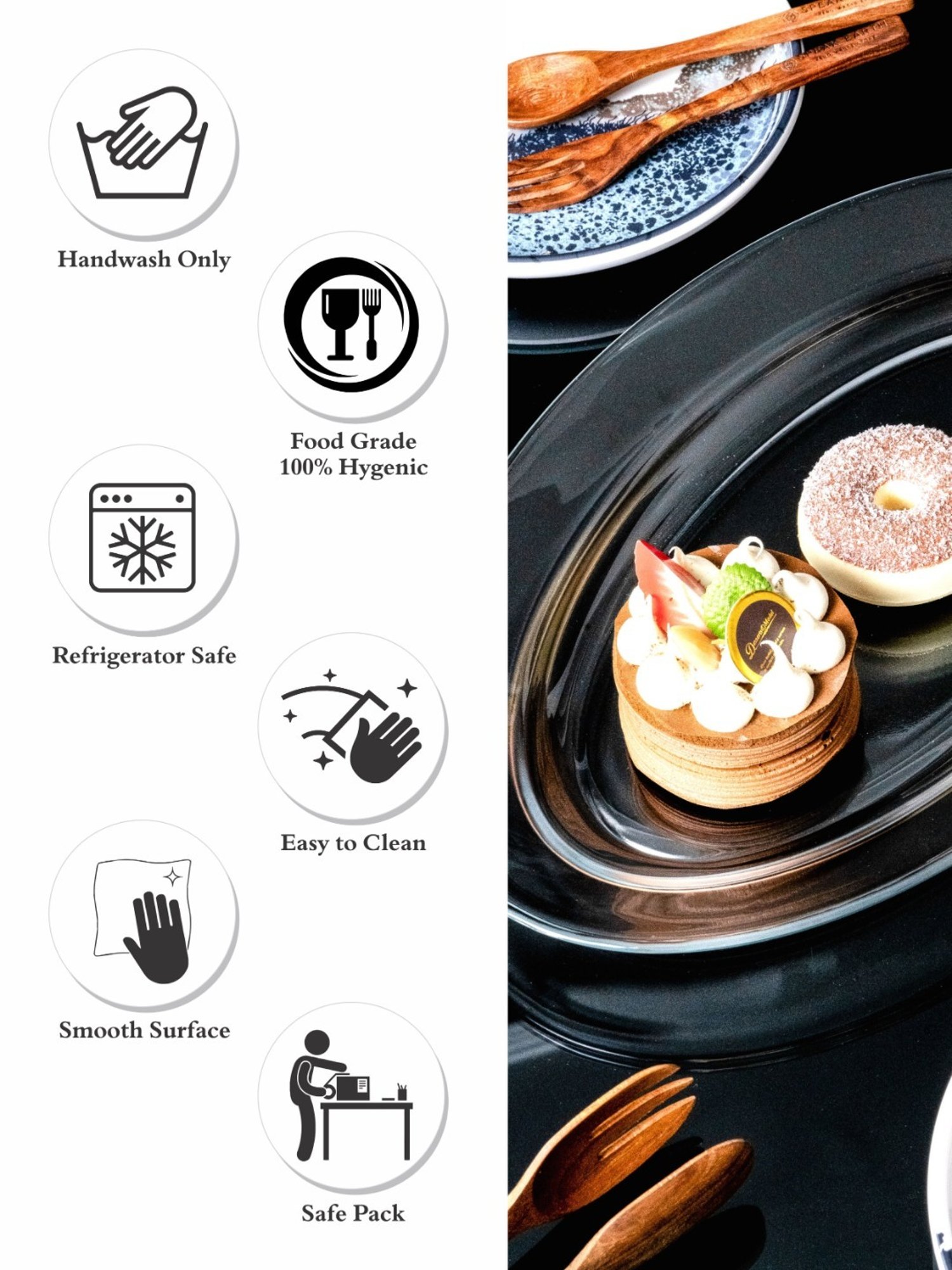 Goodhomes Black Glass Food Platter