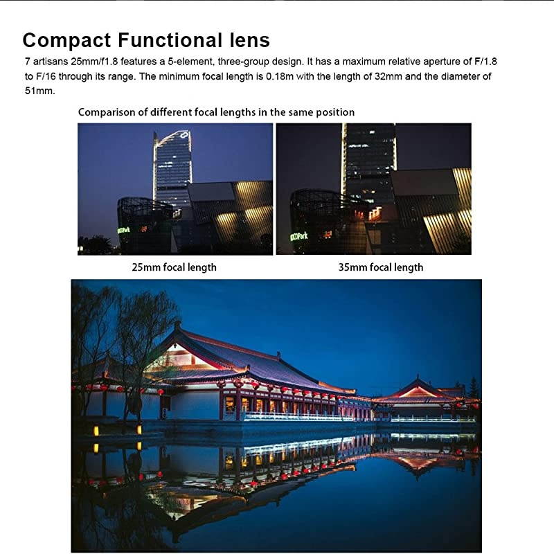 25mm F1.8 APS-C Manual Focus Fixed Lens Compatible with Fujifilm Fuji Cameras X-A1 X-A10 X-A2 X-A3 X-at X-M1 XM2 X-T1 X-T10 X-T2 X-T20 X-Pro1 X-Pro2 X-E1 X-E2 X-E2s - Black