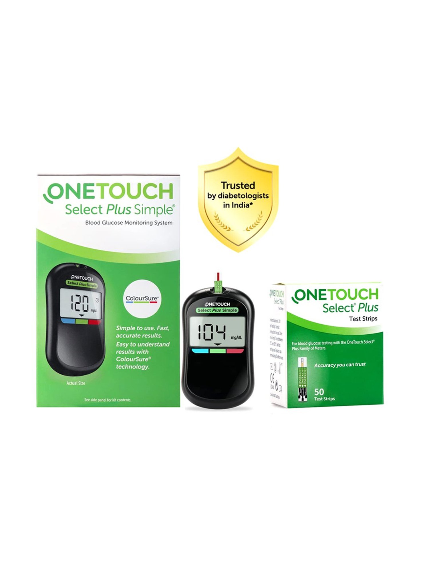 OneTouch Select Plus Simple glucometer combo with 50 Test Strips & 10 Ultrasoft Lancets