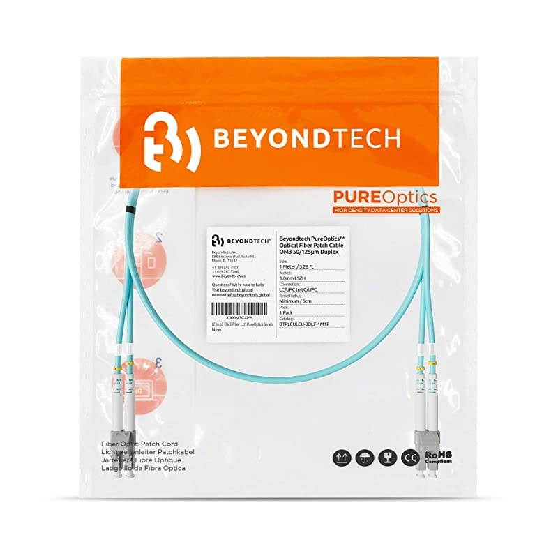 to OM3 Fiber Patch Cable Multimode Duplex 1m 3ft 50125um 10G LSZH Beyondtech PureOptics Cable Series
