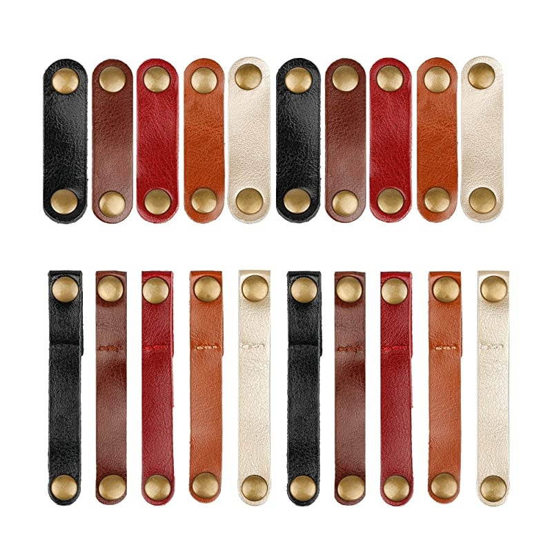 Leather Cable Straps Cable Ties Cable Organizers Cord Management for Organizing USB Cable Headphone Wires 2 Sizes 5 Colors