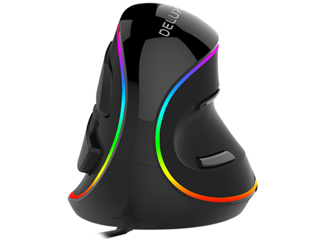 DELUX Wired Ergonomic Mouse, RGB Vertical Optical Mouse with 6 Programmable Buttons, 4000 DPI and Removable Palm Rest, Ergonomic Gaming Mouse Reduces Hand and Wrist Pain (M618PLUS RGB-Black)