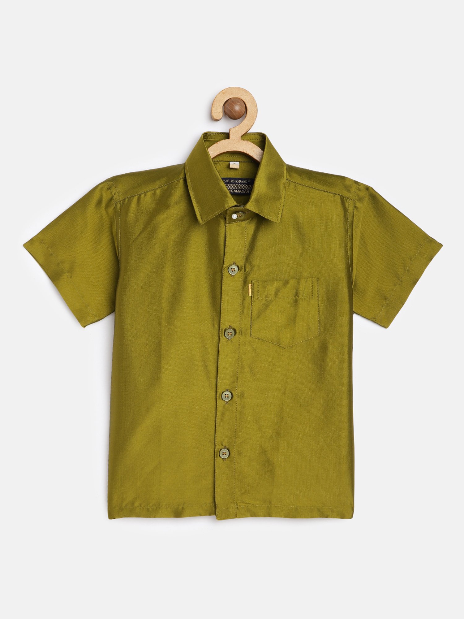 THANGAMAGAN Kids Olive Solid Shirt