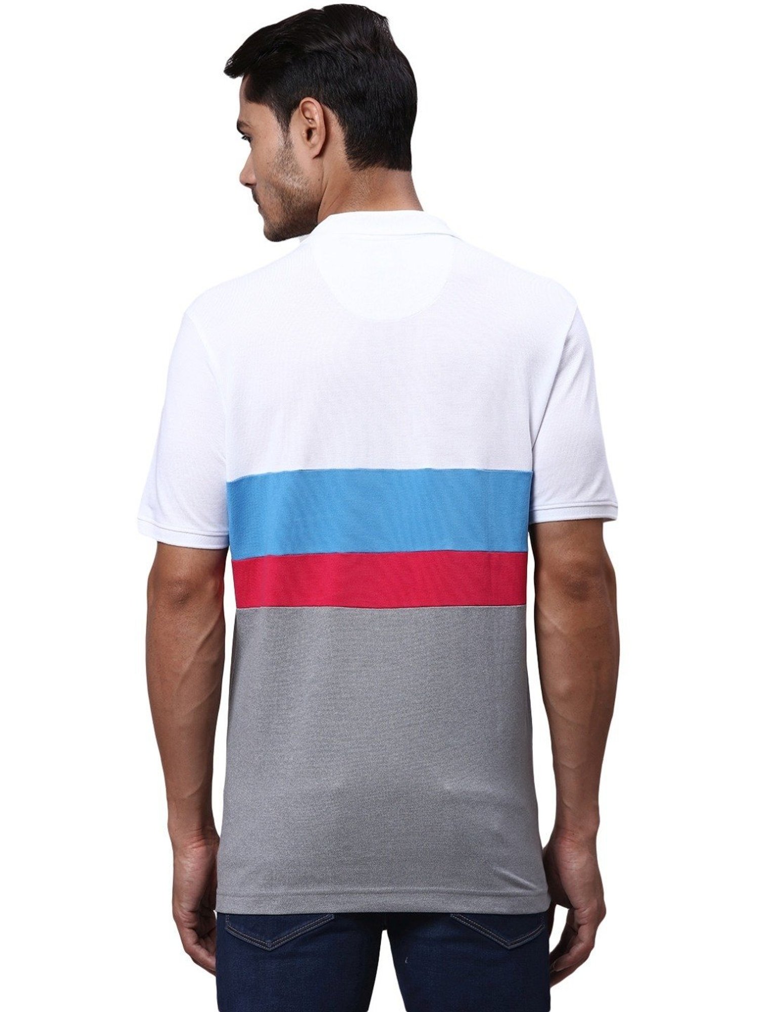 Park Avenue Grey & White Slim Fit Colour Block Polo T-Shirt