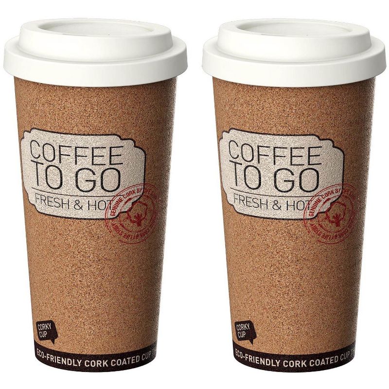 Life Story Corky Cup Reusable 16 oz Insulated Travel Mug Coffee Thermos (2 Pack)