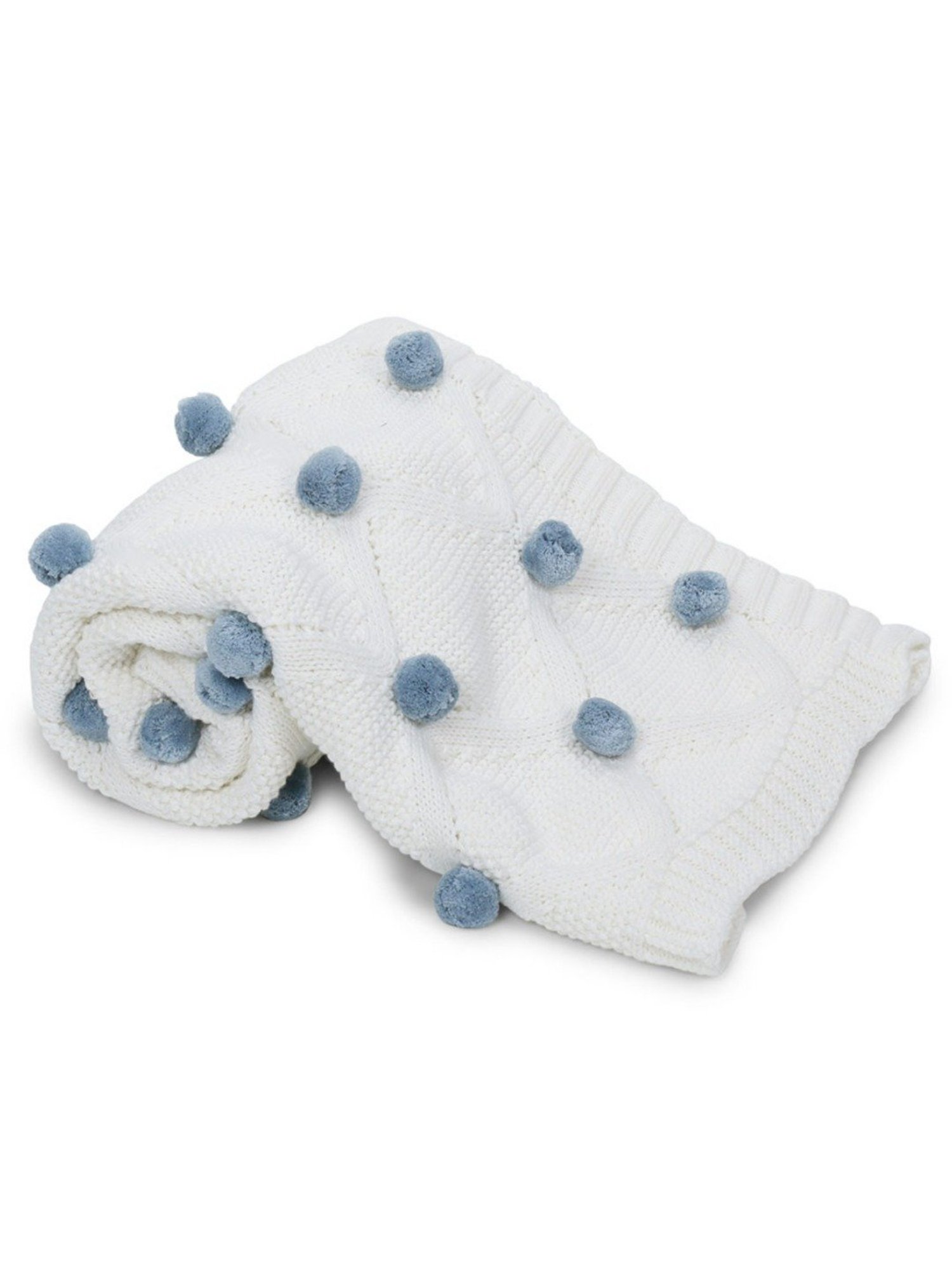 Haus & Kinder Pom Pom Printed Ivory Cotton Single Knitted Blanket for Baby