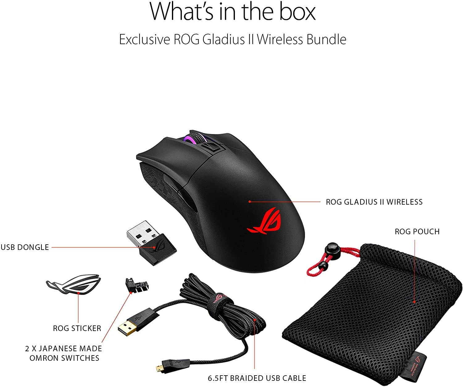 ASUS Wireless Optical Gaming Mouse for PC - ROG Gladius II | Right-Hand Grip | 12000 DPI Optical Sensor 400 IPS Omron Switches | 6 Programmable Buttons | Aura Sync RGB Lighting ROG Armoury II