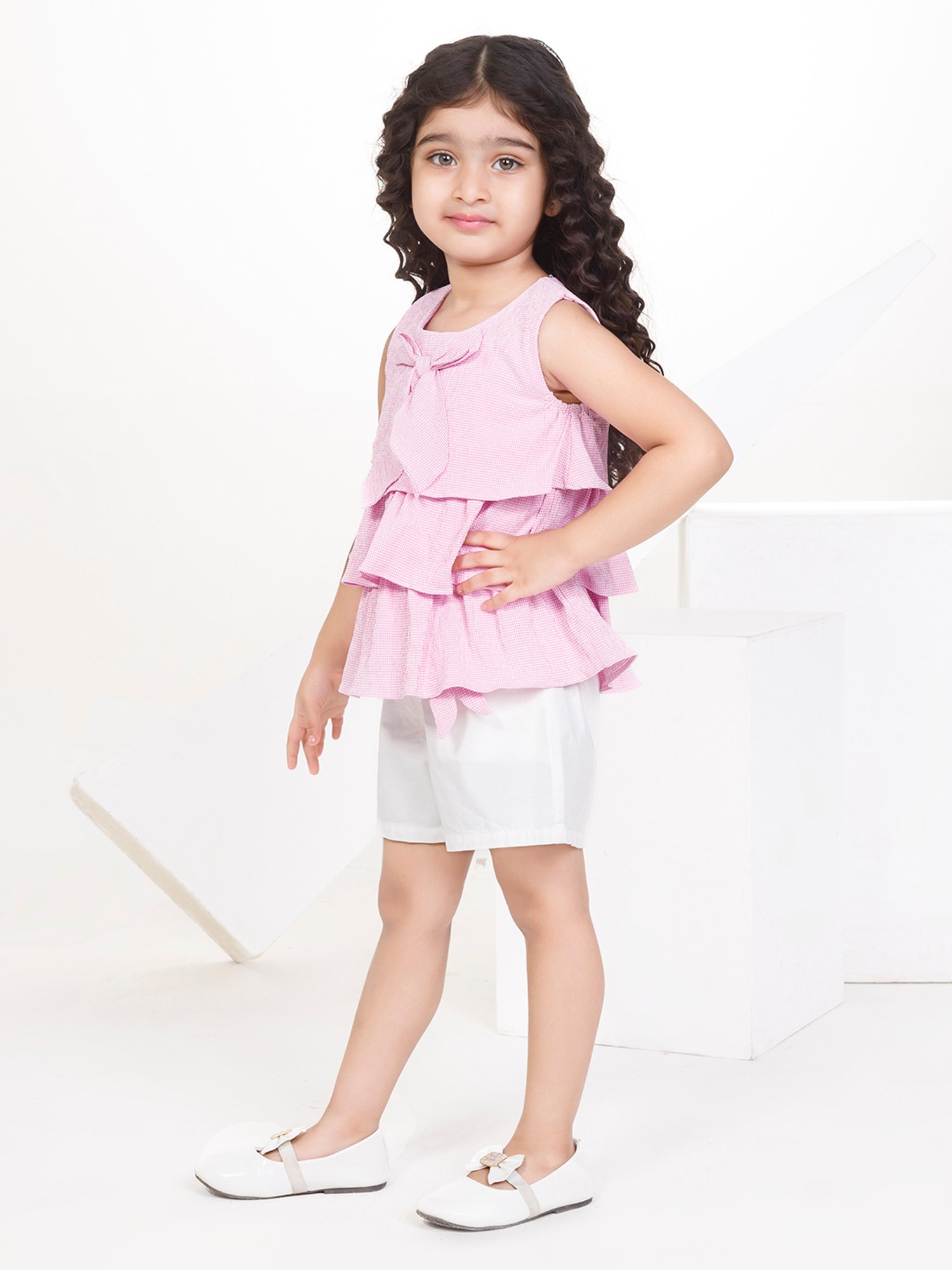 Peppermint Kids Pink & White Checks Top with Shorts