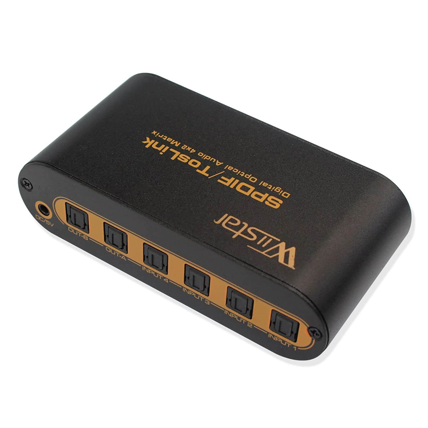 Wiistar SPDIF/TOSLINK Optical Digital Audio True Matrix 4x2 Switch Switcher Splitter with Remote Control up to 40m (4 in 2 Out)