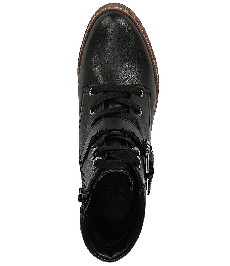 Naturalizer Tia Water Repellent Leather Block Heel Lug Sole Combat Boots