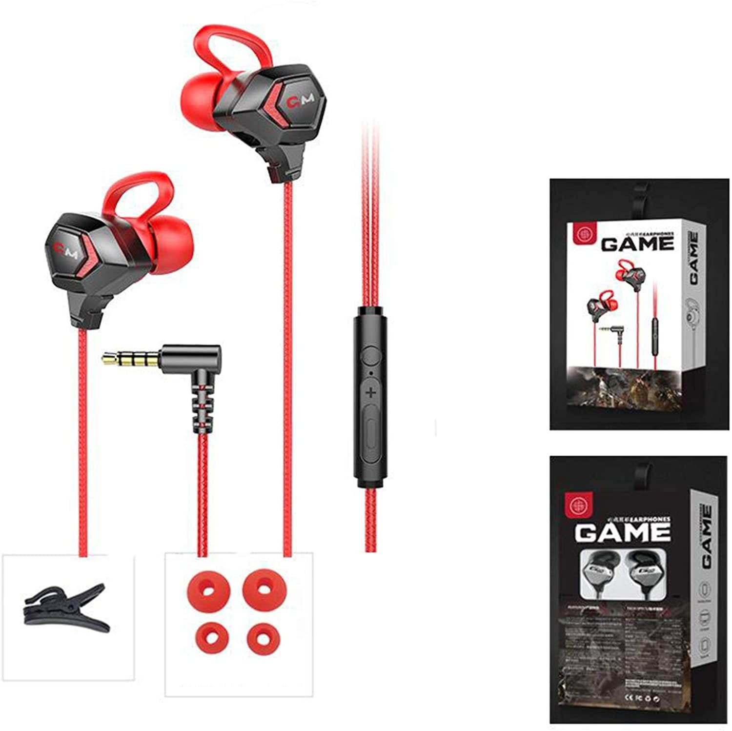 MagiDeal Wired Gaming Earphone 3.5 MM E-Sport Earphone Stereo Bass Gaming Headphone with Adjustable Mic for Laptop, Cellphone - Red, Length 4 Feet