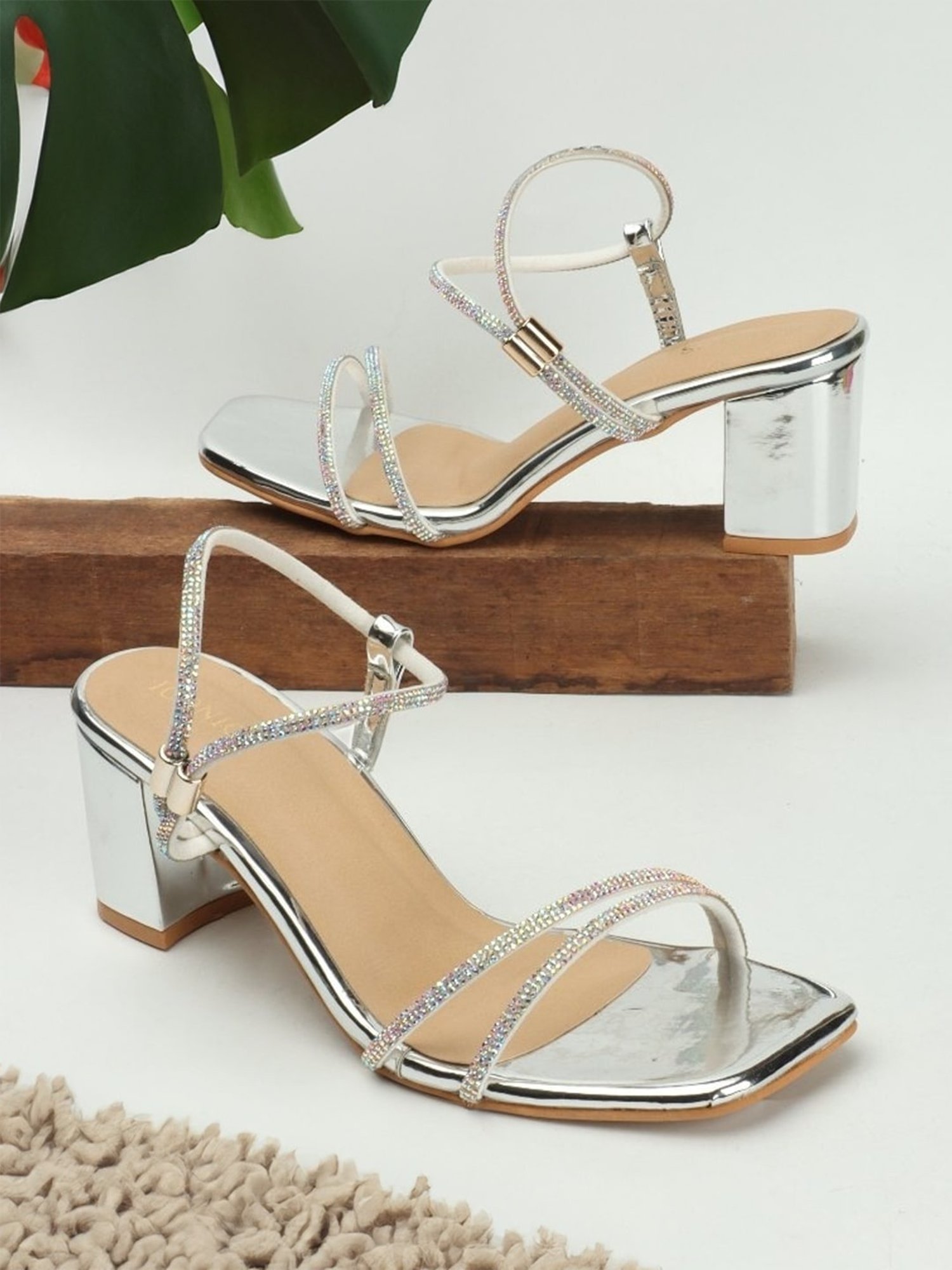 Iconics Women's Silver Ankle Strap Sandals